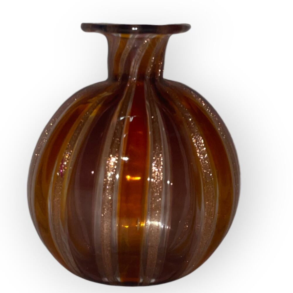 Vintage Murano Handblown Glass Bud Vase: Purple, Yellow, Twisted Cane: 2 5/8" h